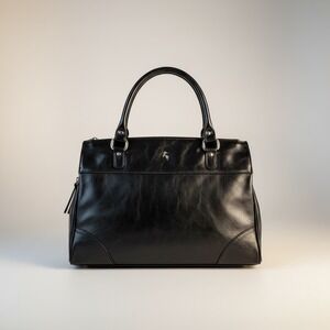 Ashwood Black Leather Satchel Bag Stag Logo Top Handle Shoulder Strap